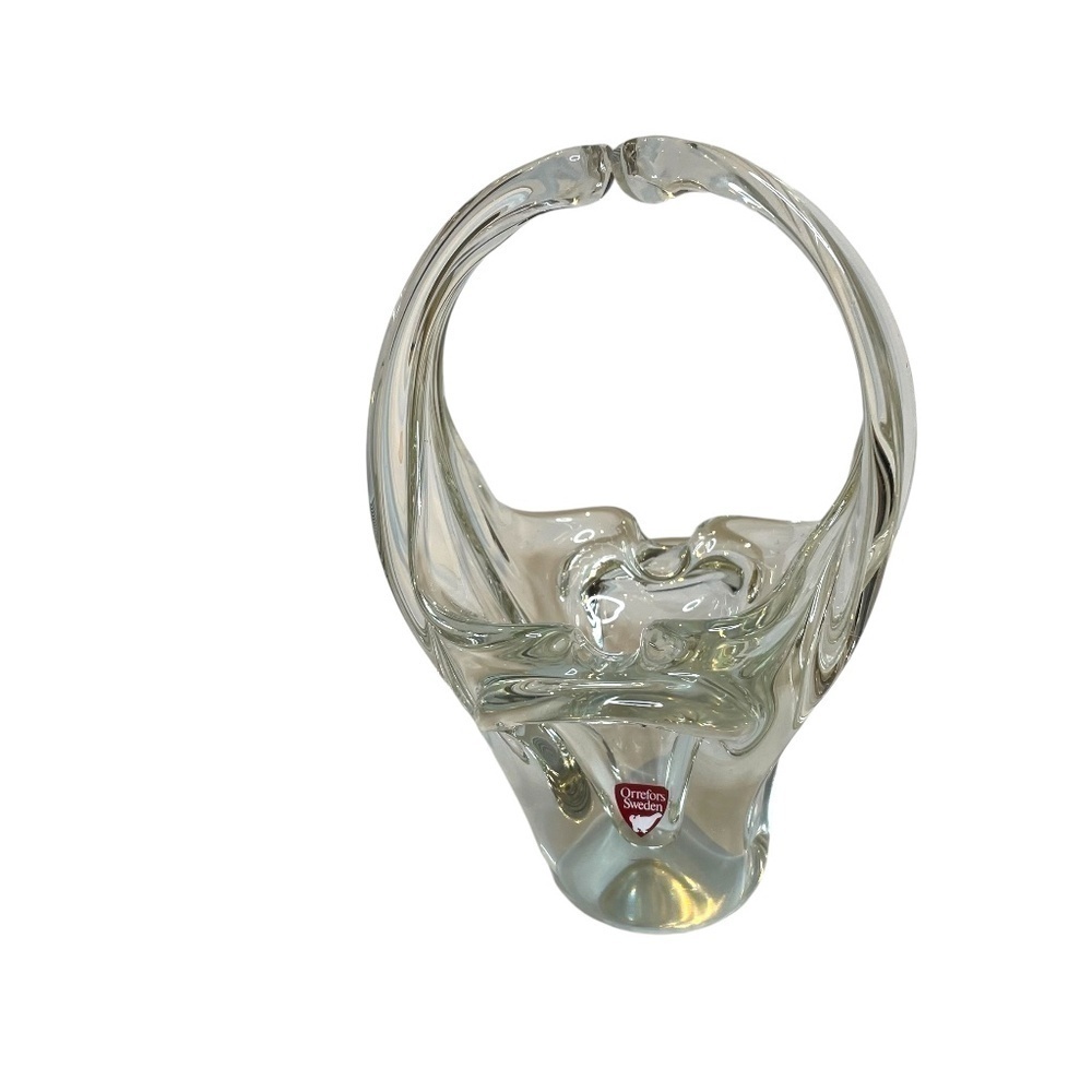 Orrefors Crystal Clear Basket Vase Kissing Handles